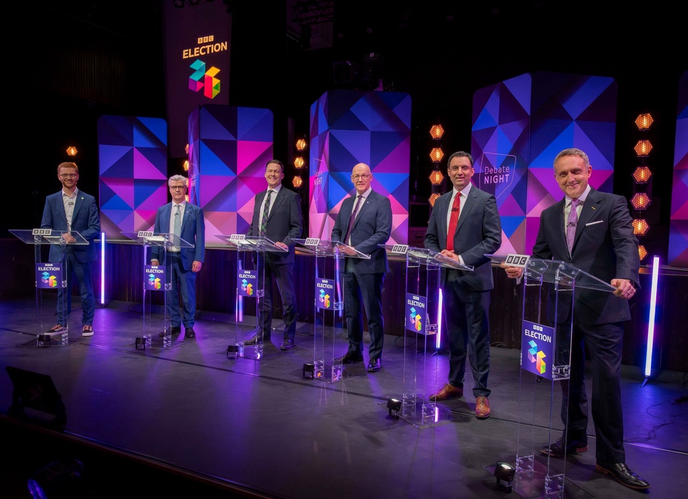 John Swinney, third from the right, made his comments during the first televised debate of the election campaign (Alan Peebles/BBC/PA) (PA Media)