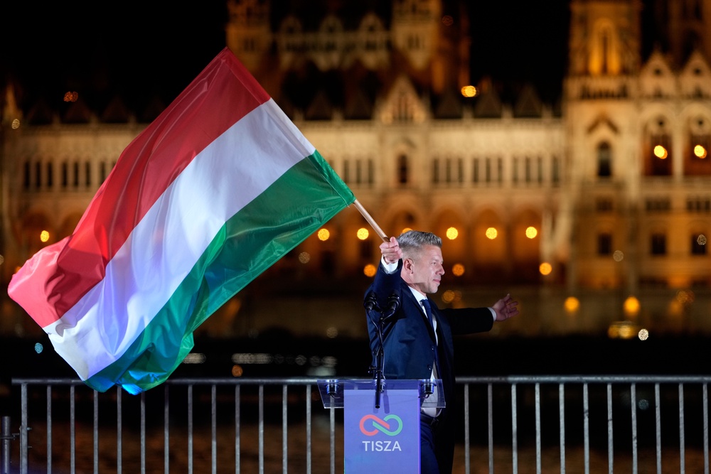 Péter Magyar following the election (AP)