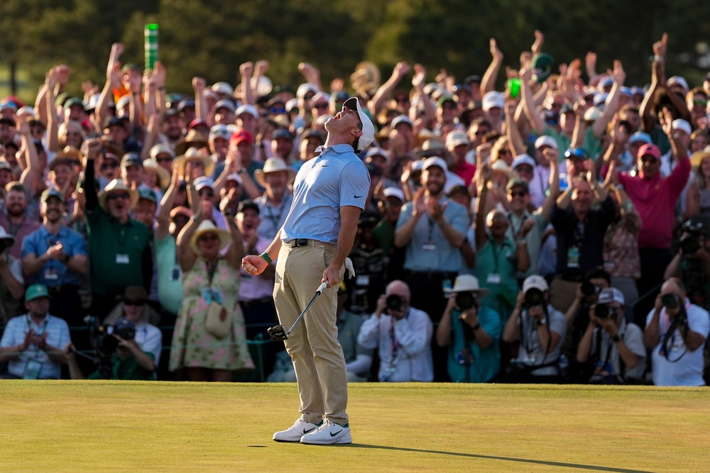 Rory McIlroy celebrates his latest win at Augusta (Ashley Landis/AP) (AP)