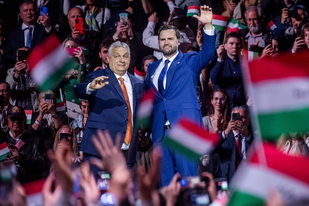 Vance and the now-outgoing Hungarian prime minister Viktor Orban at an election rally in Budapest last Tuesday (Getty)
