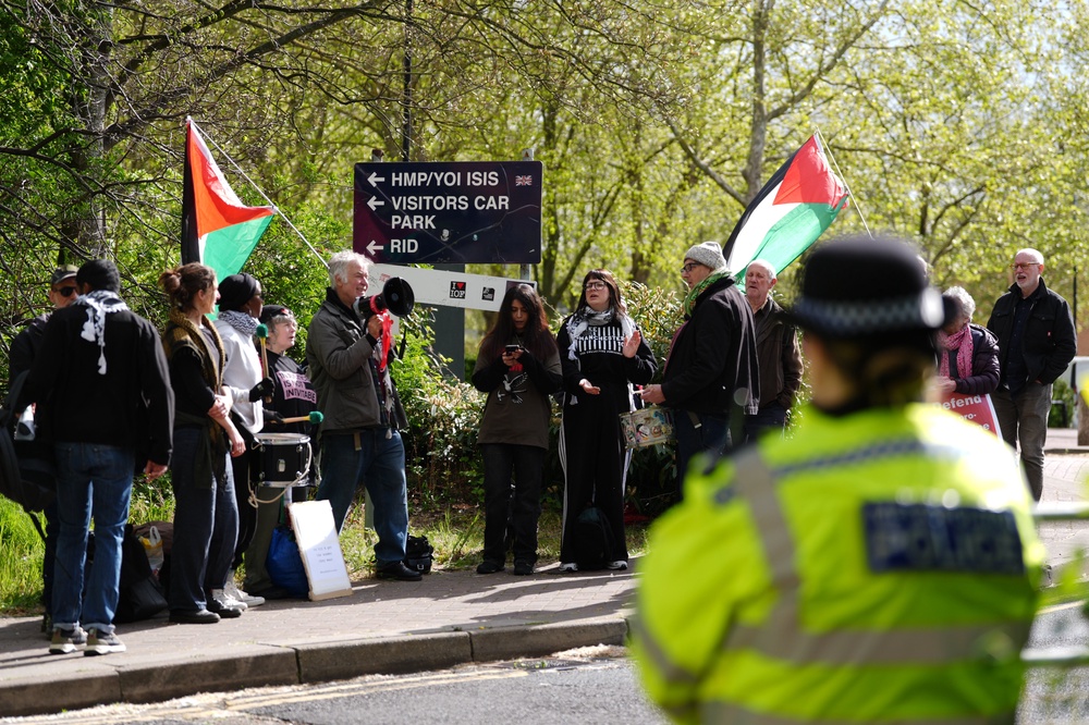 Supporters outside Woolwich Crown Court, where Palestine Action activists faced a retrial over a raid on the Elbit Systems factory (PA)