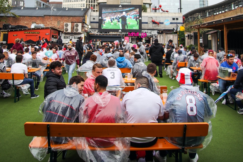 Fans watching England beat Germany 2-0 in the 2020 Euros to reach the quarter-finals (PA)