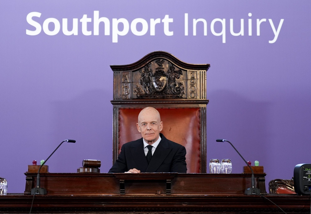 Sir Adrian Fulford in the hearing room at Liverpool Town Hall (Peter Byrne/PA) (PA Wire)