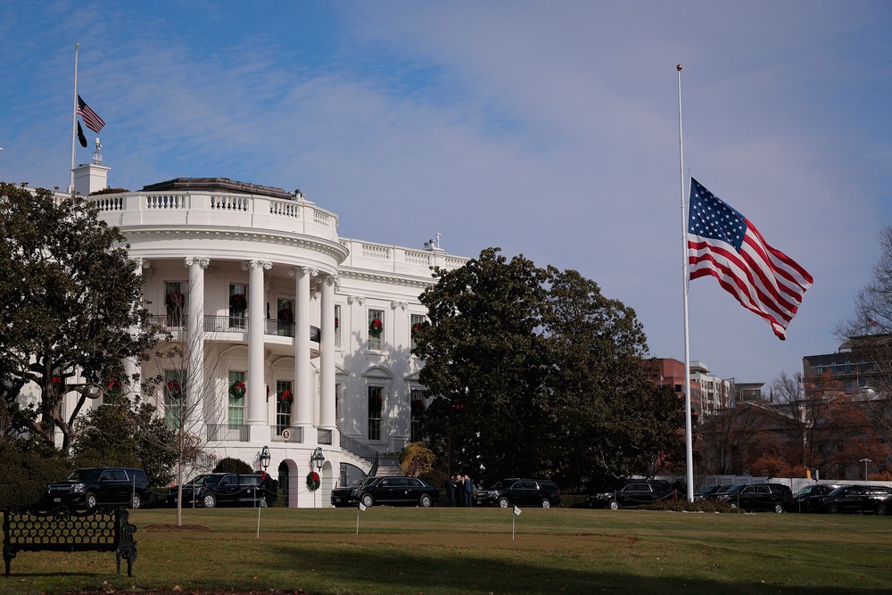 The octagon is being constructed on the South Lawn, pictured here, while a much larger overflow area will be staged on the Ellipse, Trump told reporters (Getty Images)
