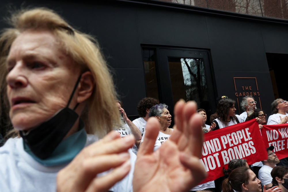 Demonstrators protest, amid a two-week ceasefire in the US -Israeli conflict with Iran (REUTERS)