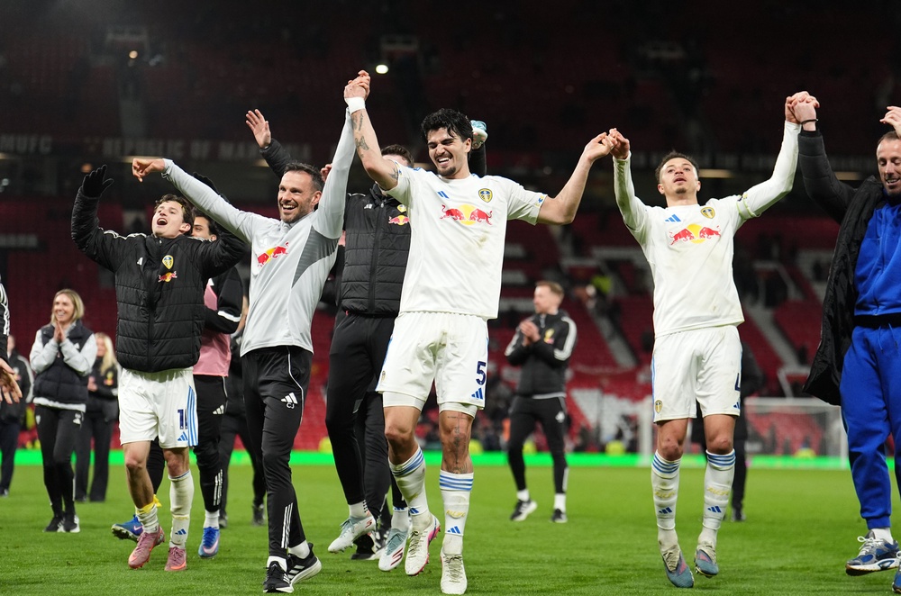 Leeds celebrated a famous victory (Martin Rickett/PA) (PA Wire)
