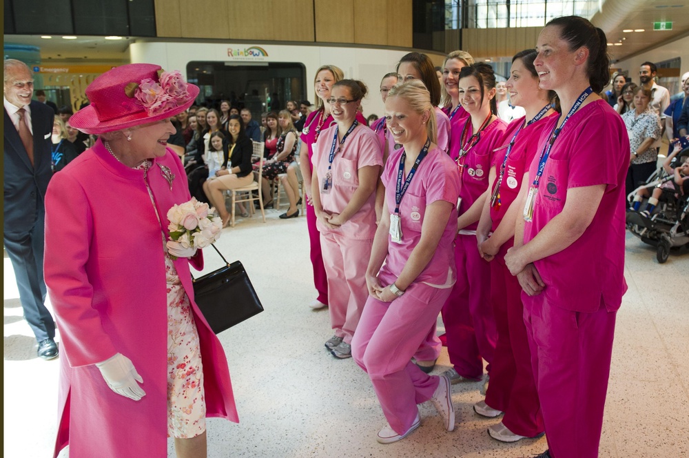 Queen Elizabeth II is greeted by nurses during a visit to officially open Melbourne’s Royal Children’s Hospital in 2011 (PA/ Arthur Edwards/The Sun). (PA Archive)