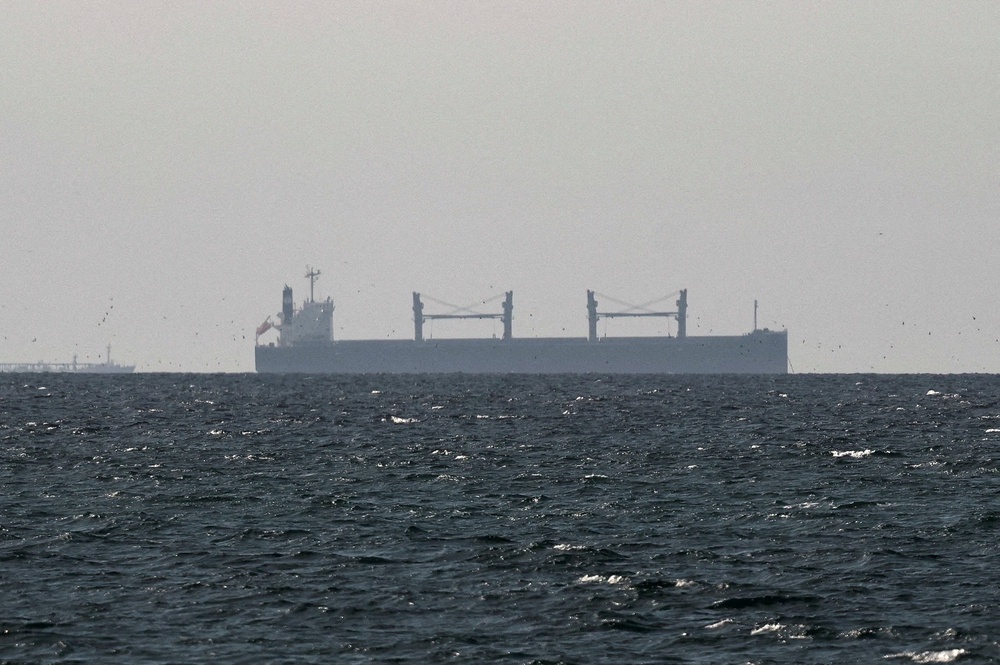 A cargo ship in the Gulf, near the Strait of Hormuz on 11 March (Reuters)