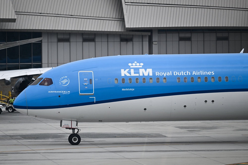 File. A KLM Royal Dutch Airlines jet at the Los Angeles airport in California (AFP via Getty)