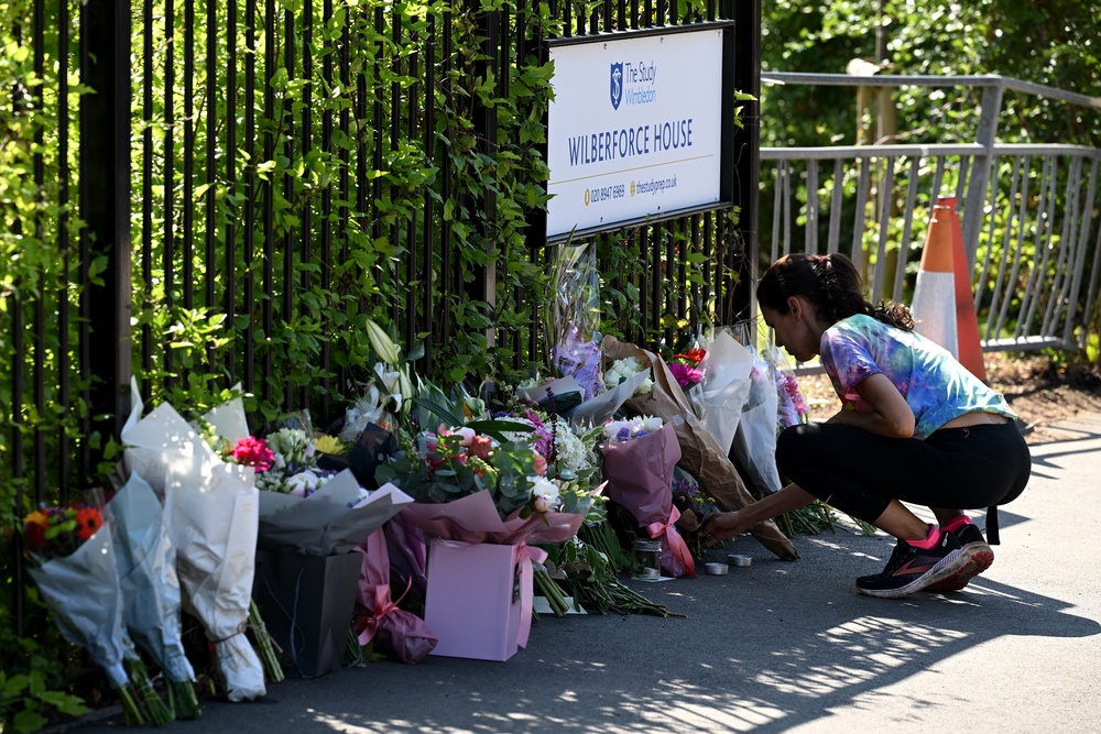Tributes left outside the school after the incident in July 2023 (Getty)