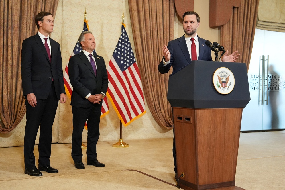 US vice president JD Vance speaks during a press conference after hectic negotiations with Iran (Reuters)