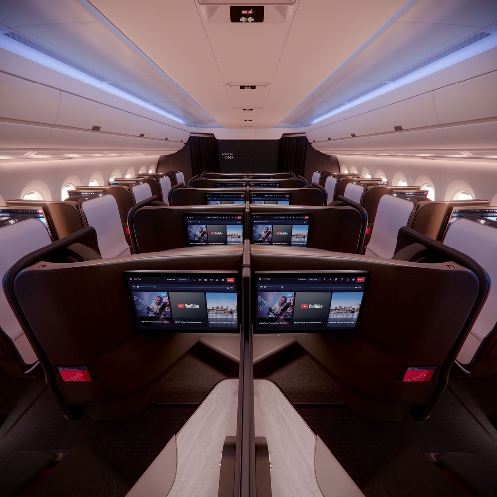 This image shows the new Delta One A350-1000 business class seat as part of the company’s $1 billion cabin upgrade program (Delta Air Lines)