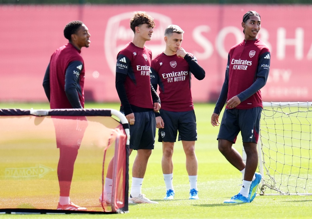 The quintet of Odegaard, Saka, Timber, Calafiori and Rice were all absent from training on Tuesday (PA)