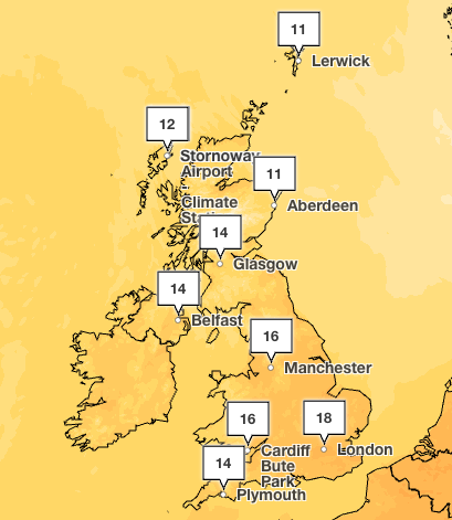 Warm springtime temperatures expected this week with highs of 18C forecast in London on Friday (Met Office)