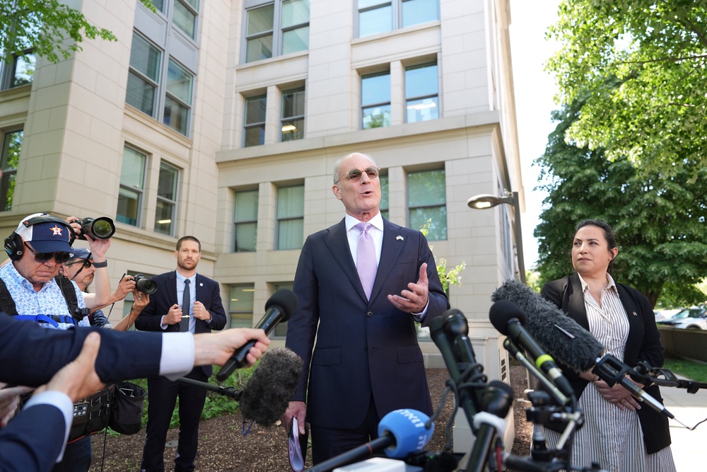 Israeli Ambassador to the US Yechiel Leiter speaks with reporters outside of the State Department in Washington (Copyright 2026 The Associated Press. All rights reserved)