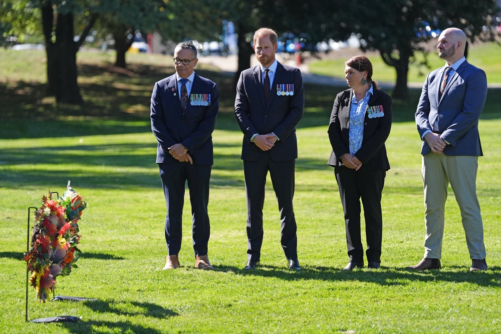 Harry pays his respects during the visit (Jonathan Brady/PA) (PA Wire)