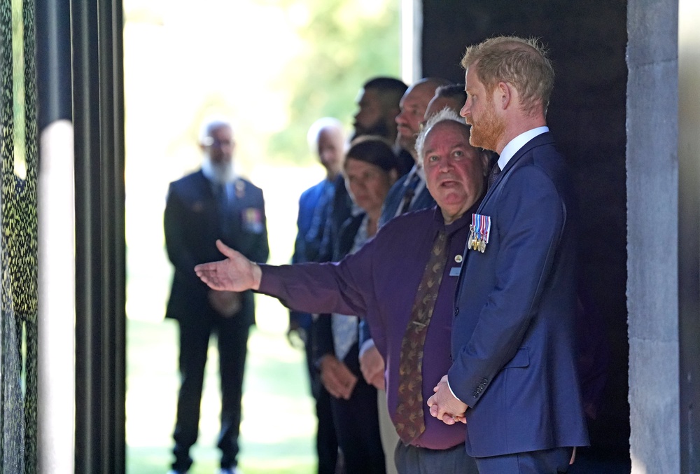 The Duke of Sussex views the Australian War Memorial with Indigenous veteran Michael Bell (second right) (Jonathan Brady/PA) (PA Wire)