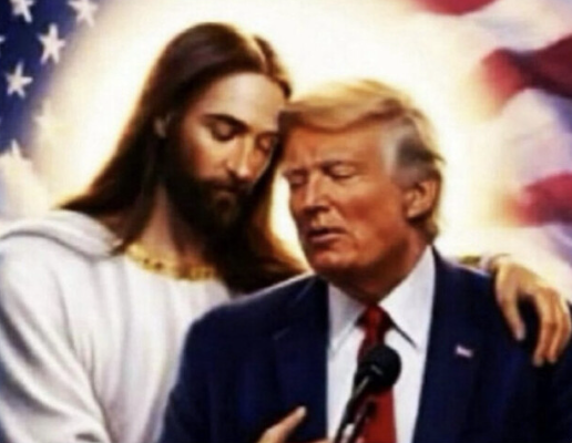 Trump posted a picture with Jesus Christ after saying he had thought a previous version of him healing a sick person was depicting himself as a ‘doctor’ (@realDonaldTrump/Truth Social)