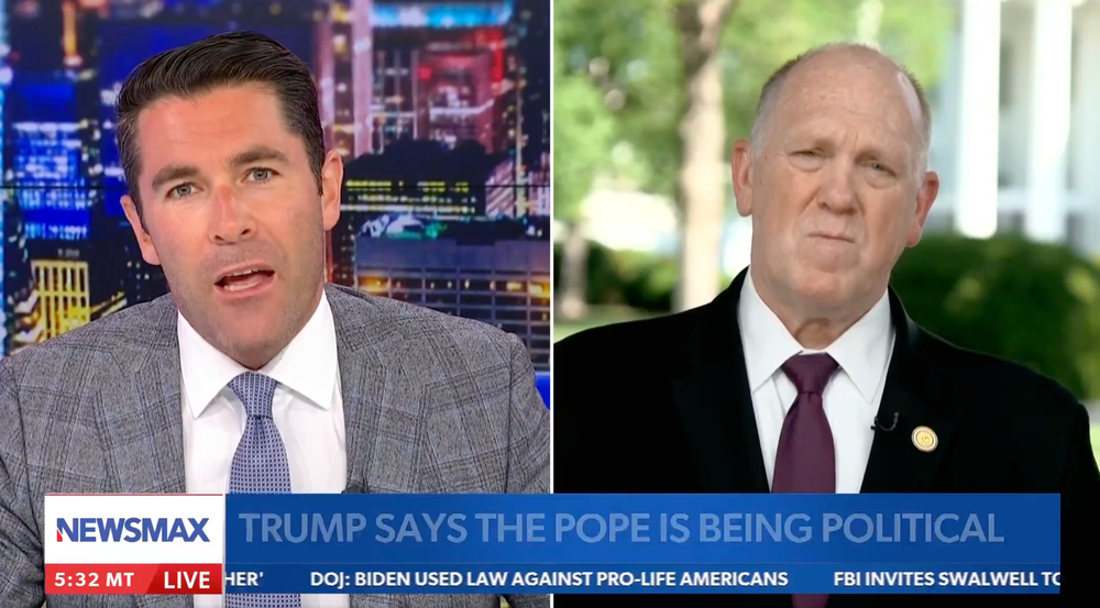 Homan resumes his attack on the Pope in conversation with Rob Schmitt on Newsmax (Newsmax)