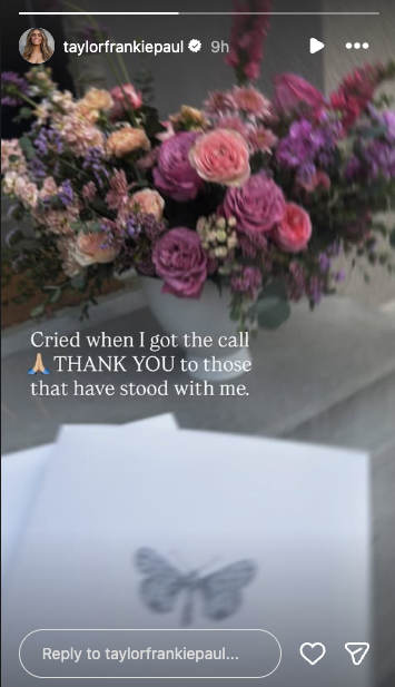 Taylor Frankie Paul shared an Instagram story after learning that she would not face new domestic violence charges (Taylor Frankie Paul/Instagram)