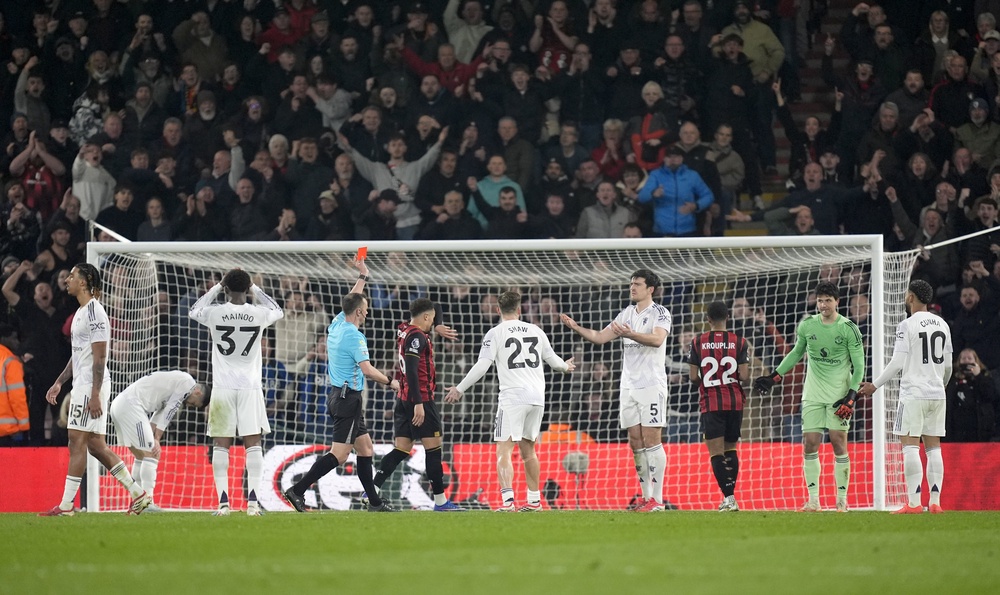 Harry Maguire was sent off at Bournemouth on March 20 (Andrew Matthews/PA) (PA Wire)