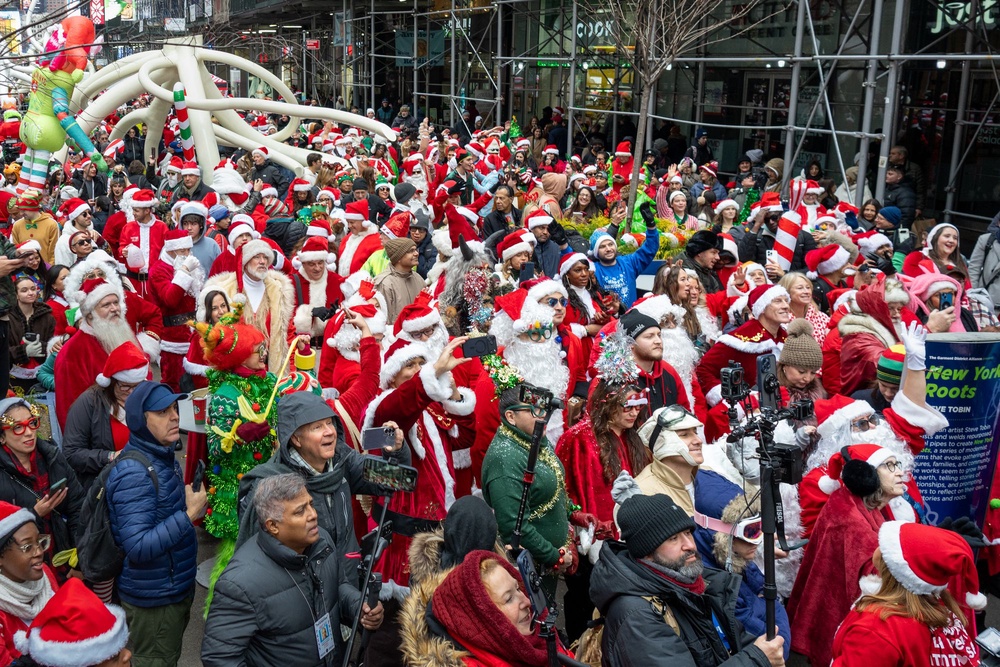 Revelers gather during the SantaCon bar crawl on December 13, 2025 in New York City (Getty Images)