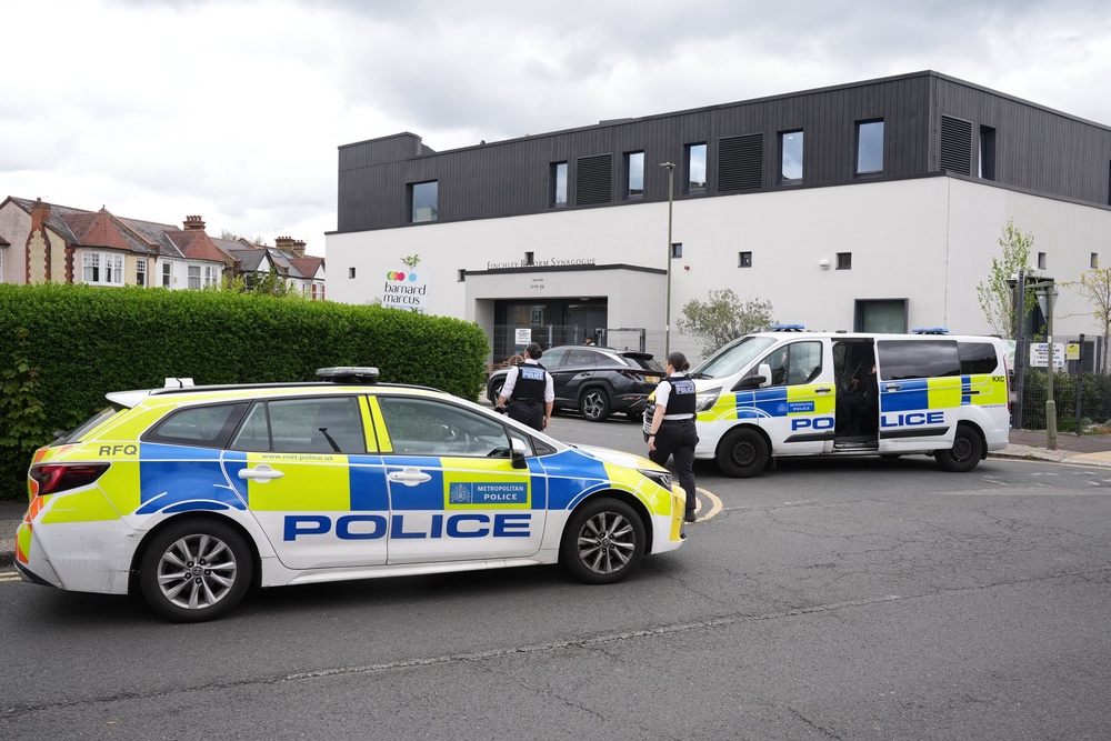 Police attended the scene at Finchley Reform Synagogue in north London (Lucy North/PA) (PA Wire)