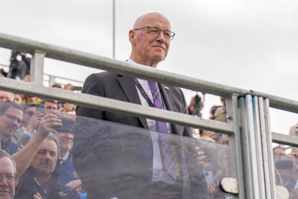 John Swinney was asked to stand up at the opening of Donald Trump’s golf course in Aberdeenshire last year, where the US President called him a ‘special guy’ (Jane Barlow/PA) (PA Archive)