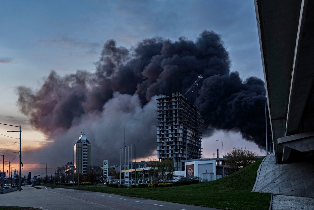Smoke rises over Kyiv following a Russian strike on April 16, 2026, amid the Russian invasion of Ukraine (AFP/Getty)