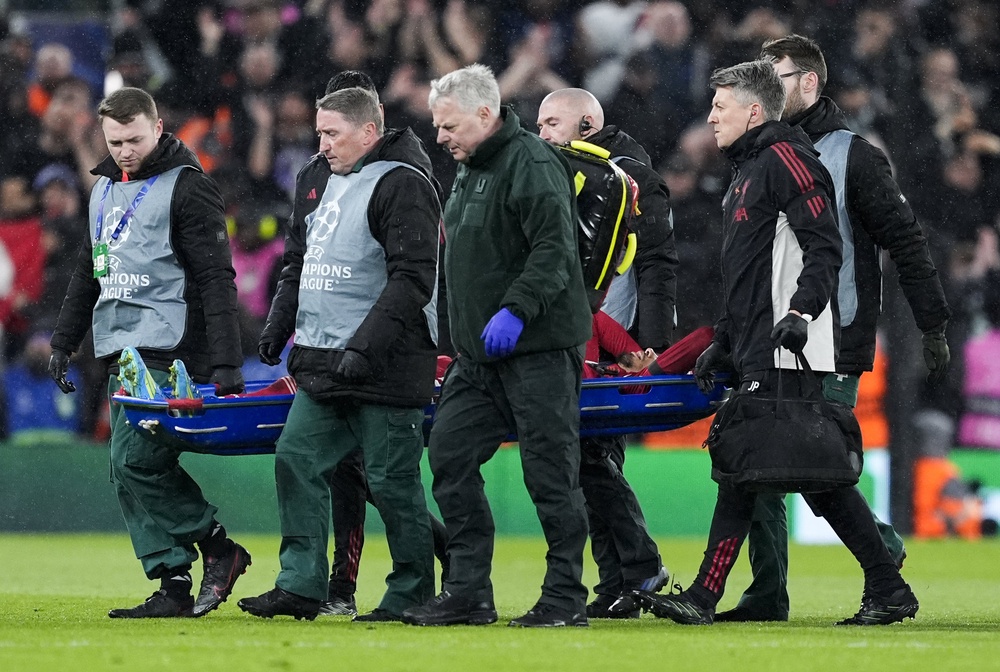 Hugo Ekitike was carried off on a stretcher during the Champions League game against Paris St Germain on Tuesday (Peter Byrne/PA) (PA Wire)