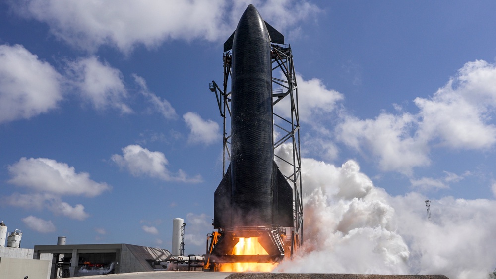 SpaceX performed a static fire test of its Starship rocket, as well as its Super Heavy booster, at the firm’s Starbase facility in Texas on 15 April 2026 (SpaceX)