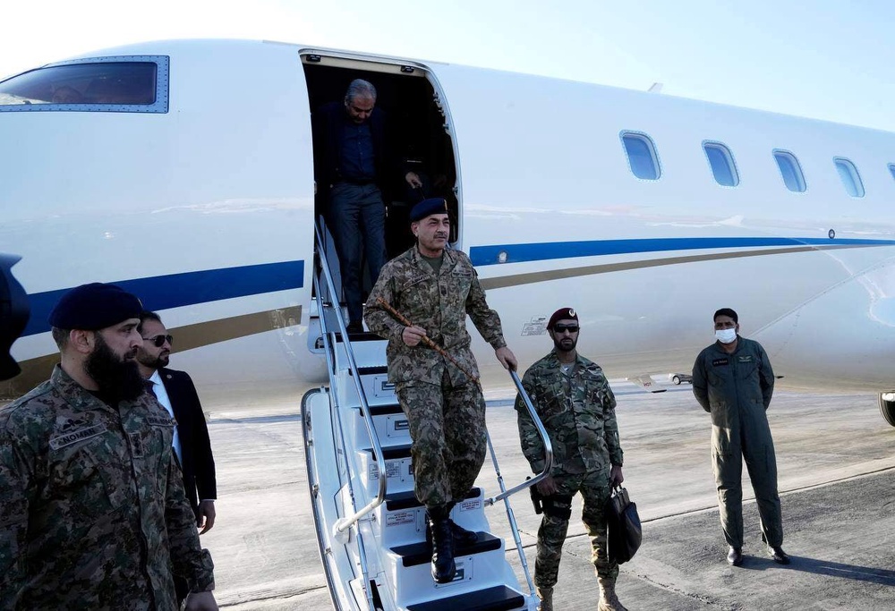 Asim Munir arrives in Tehran, Iran, on April 15 (Iranian Foreign Minister Abbas Araghchi, via AP)