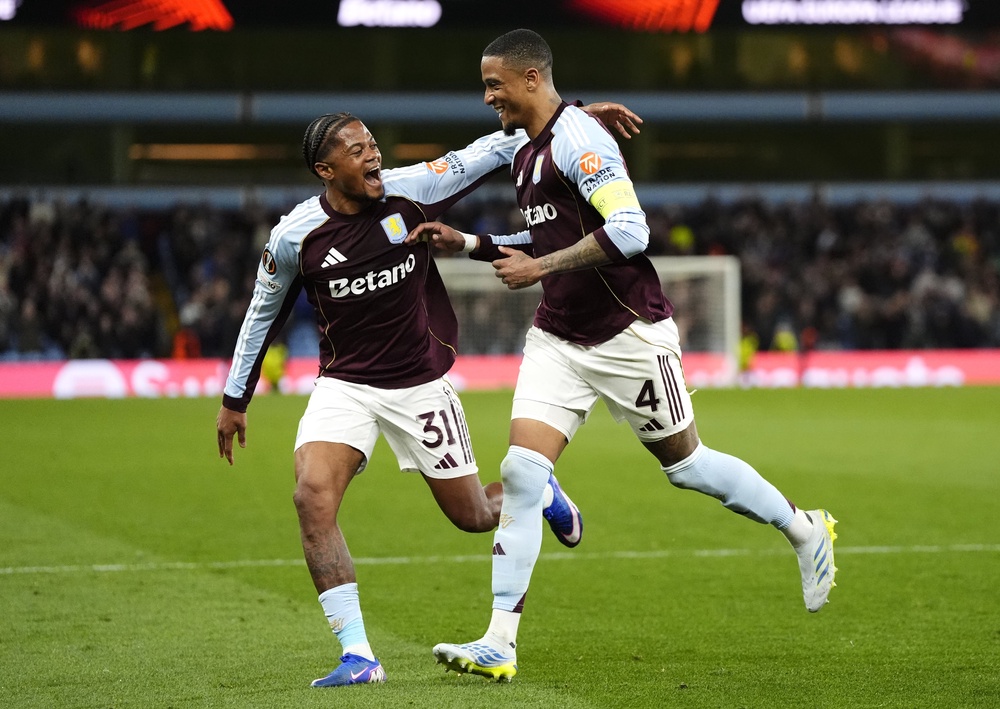 Ezri Konsa celebrates scoring Villa’s fourth goal (Nick Potts/PA) (PA Wire)