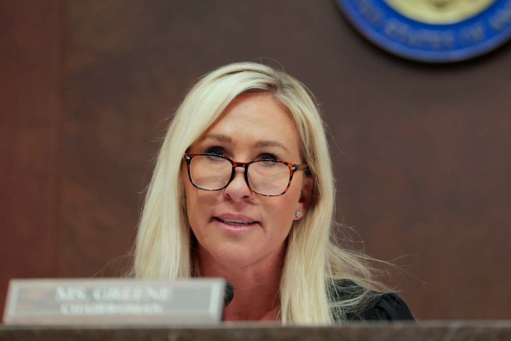 Former Congresswoman Marjorie Taylor Greene has told British media personality Piers Morgan that President Donald Trump showed 'no compassion' over death threats towards her family (Getty Images)