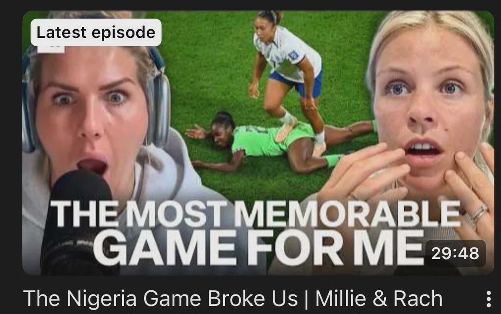 The thumbnail of the episode feature an image of Lauren James being sent off (Rest is Football: Daly Brightness)