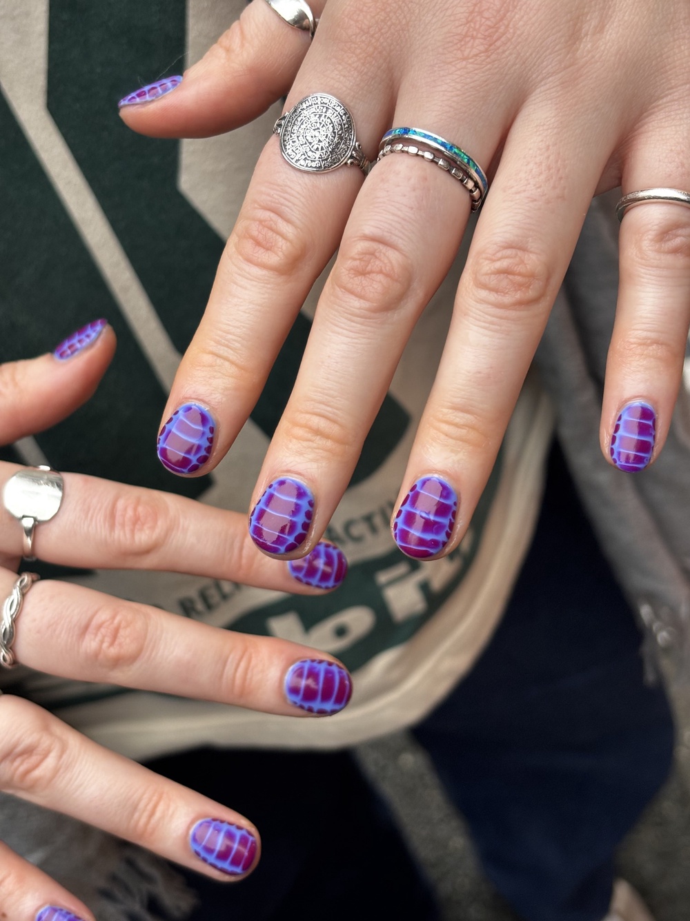 Snake skin purple blooming gel nails by Hollie at Shoreditch Nails (Shoreditch Nails/PA)