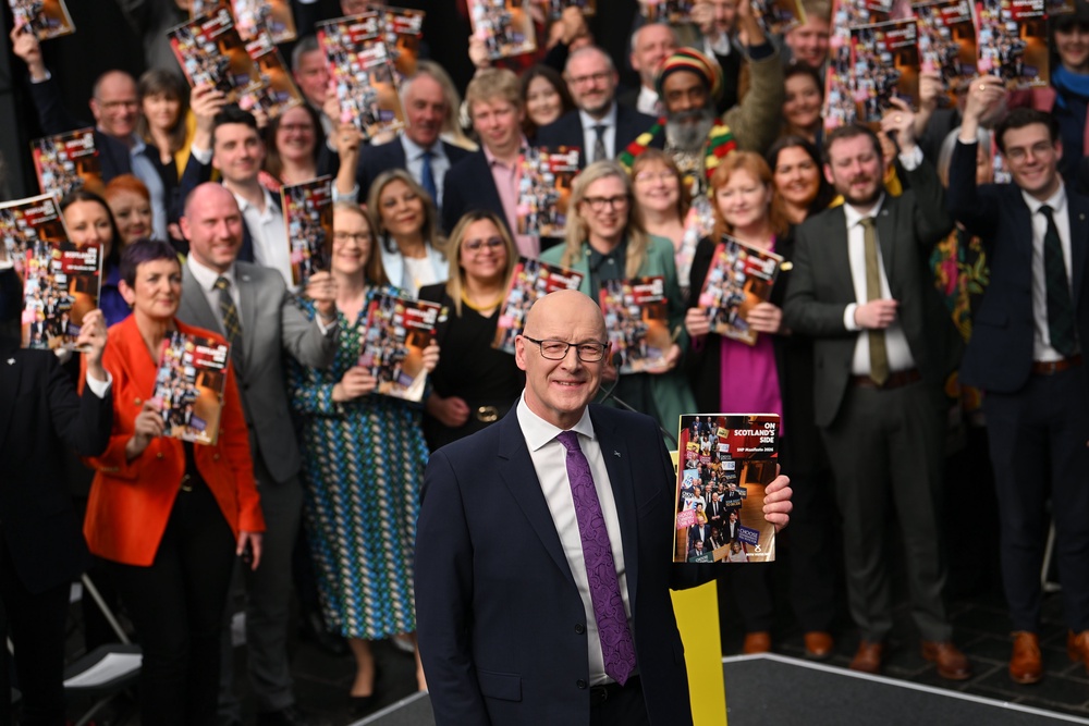 John Swinney launched the SNP’s manifesto for the Holyrood election in Glasgow on Thursday (Euan Cherry/PA) (PA Wire)