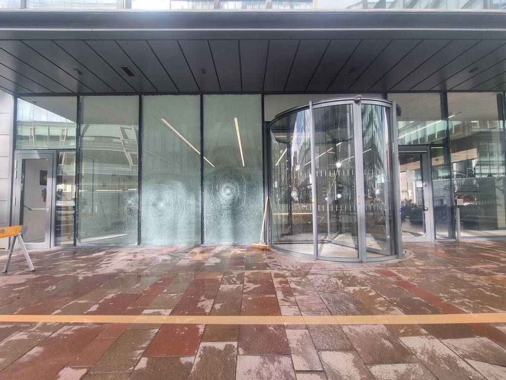 Several glass panels and doors were damaged in the incident (Ryan McDougall/PA)