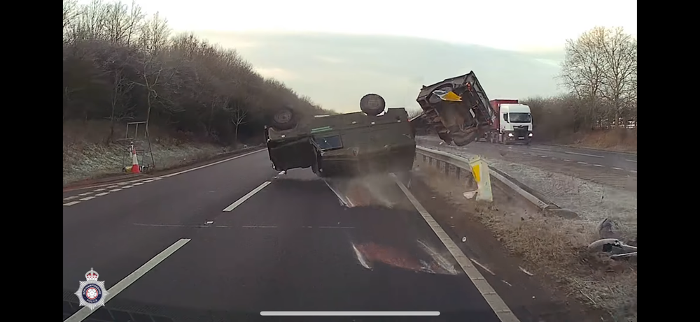 The military vehicle rolled over after swerving to avoid the defendant’s Audi (Northamptonshire Police/PA) (Northamptonshire Police)