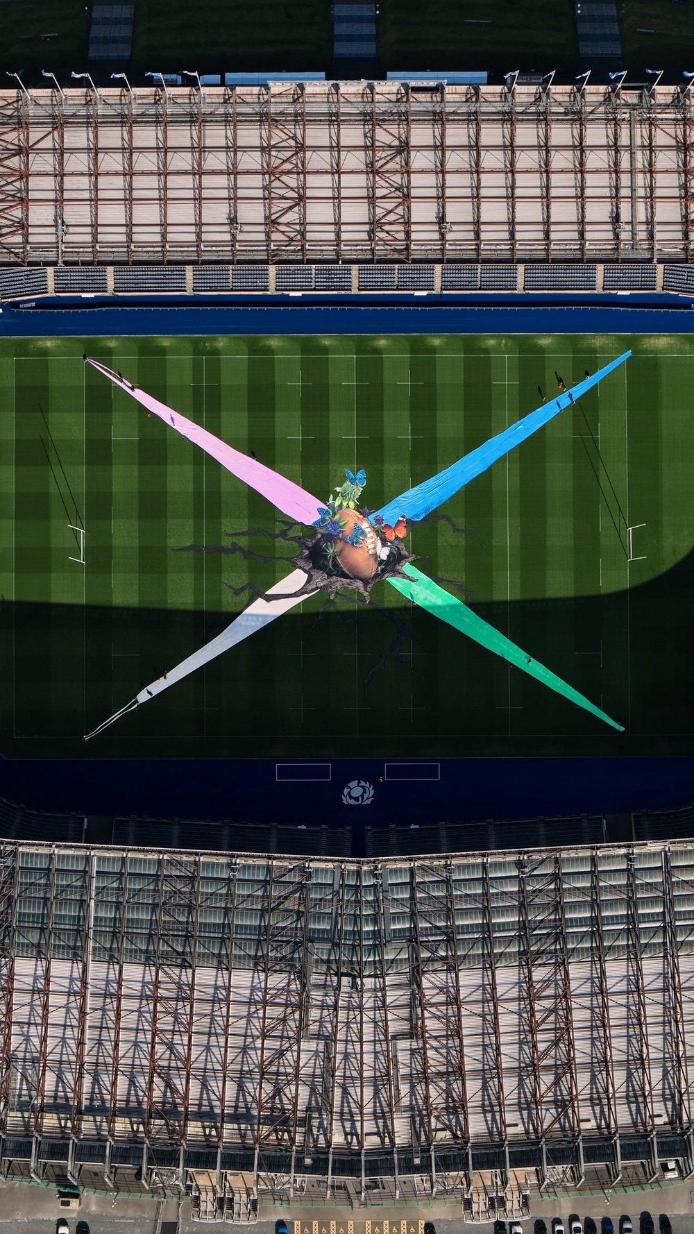Image from: Artwork placed on Murrayfield pitch to mark women’s sport milestone