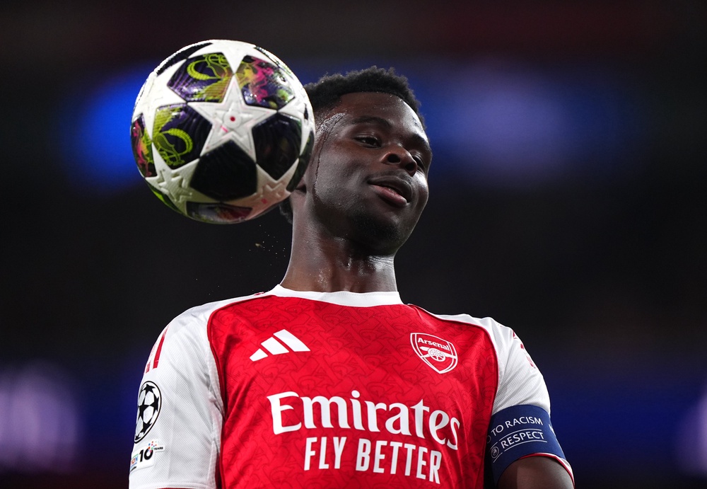 Arsenal’s Bukayo Saka is out injured for the Manchester City clash (Bradley Collyer/PA) (PA Wire)