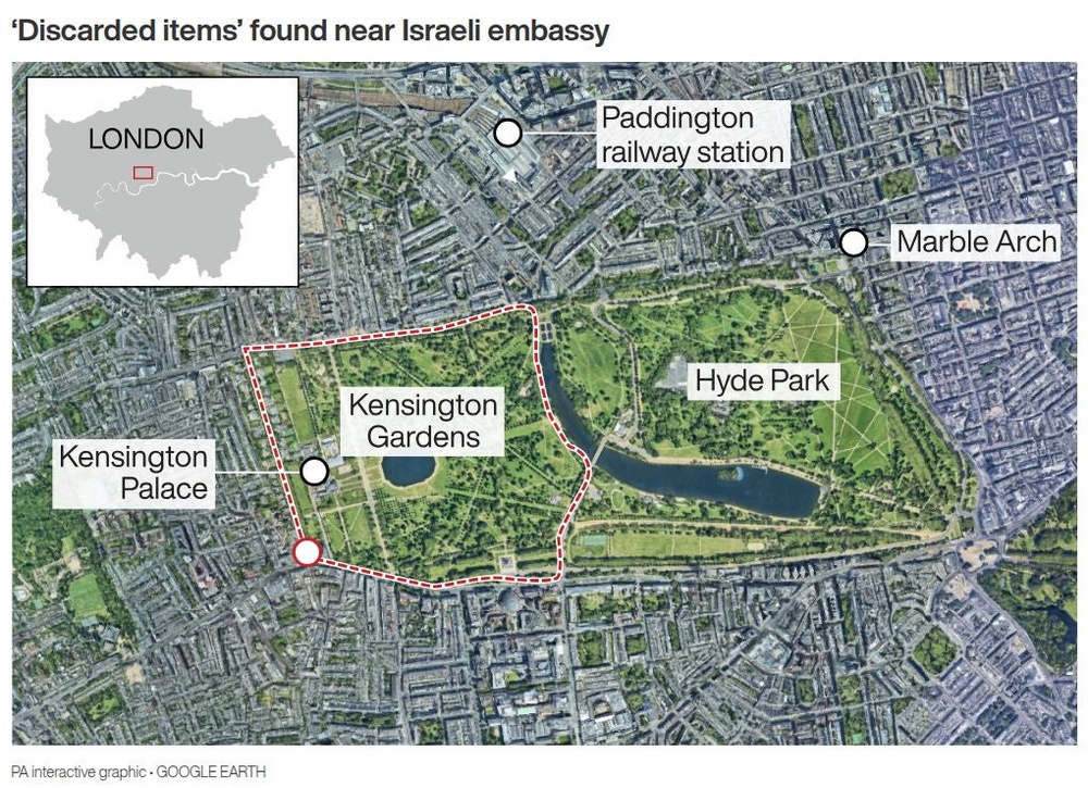 Image from: Police investigating after ‘discarded items’ found near Israeli embassy