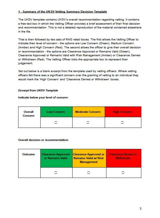 Screengrab of a document relating to the granting of Developed Vetting to Lord Peter Mandelson (Cabinet Office/PA) (PA Media)