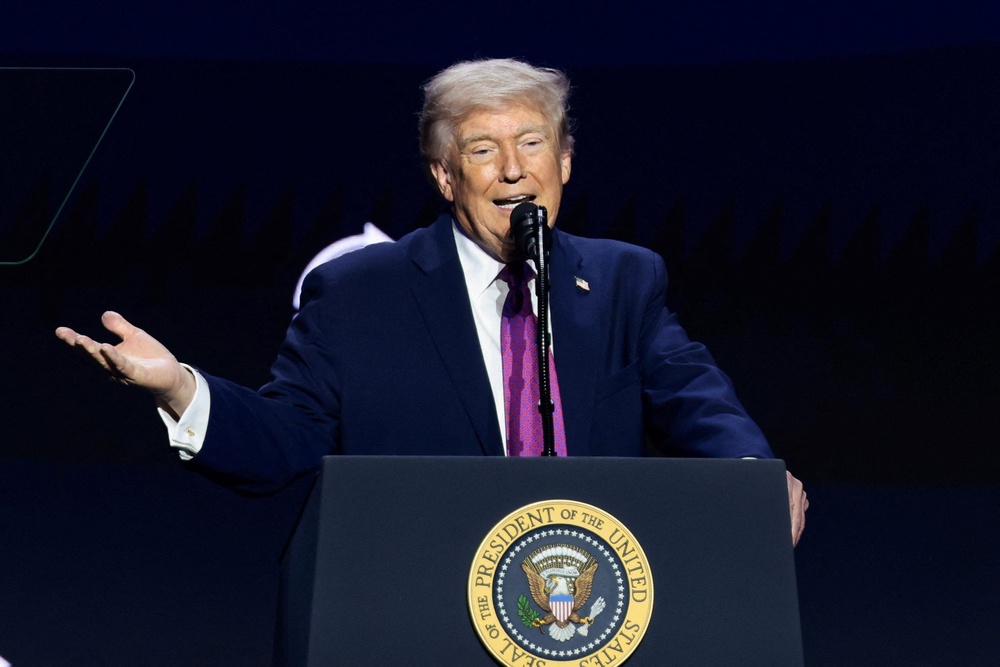 Trump speaks during a Turning Point USA event at Dream City Church in Phoenix, Arizona (Reuters)