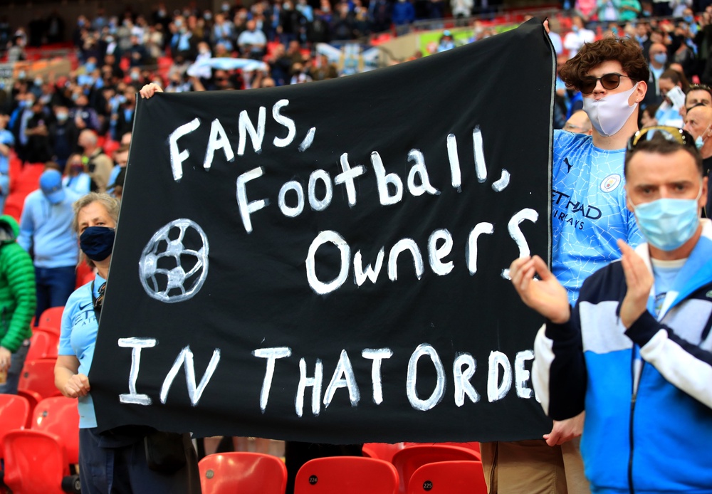 Man City fans protested against the European Super League ahead of the 2021 Carabao Cup final (Adam Davy/PA) (PA Archive)