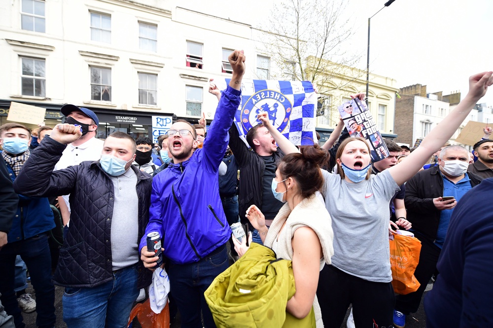 Chelsea fans protested against the Super League outside Stamford Bridge in April 2021 (Ian West/PA) (PA Archive)