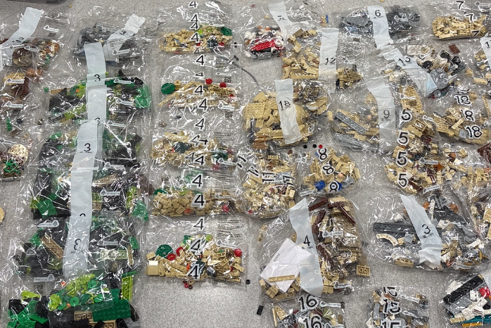 Bags filled with Lego pieces found by police at the home of Jarrelle Augustine Police believe Augustine stole $34,000 worth of Lego products from stores across the U.S. (Irvine Police Department)