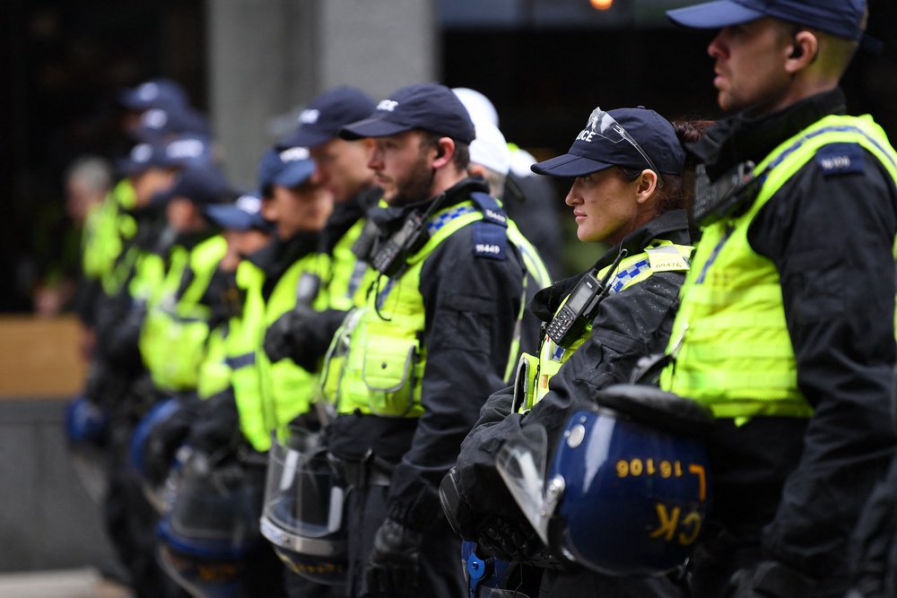 A policer officer looks on during a Britain First march in Manchester (AFP via Getty Images)