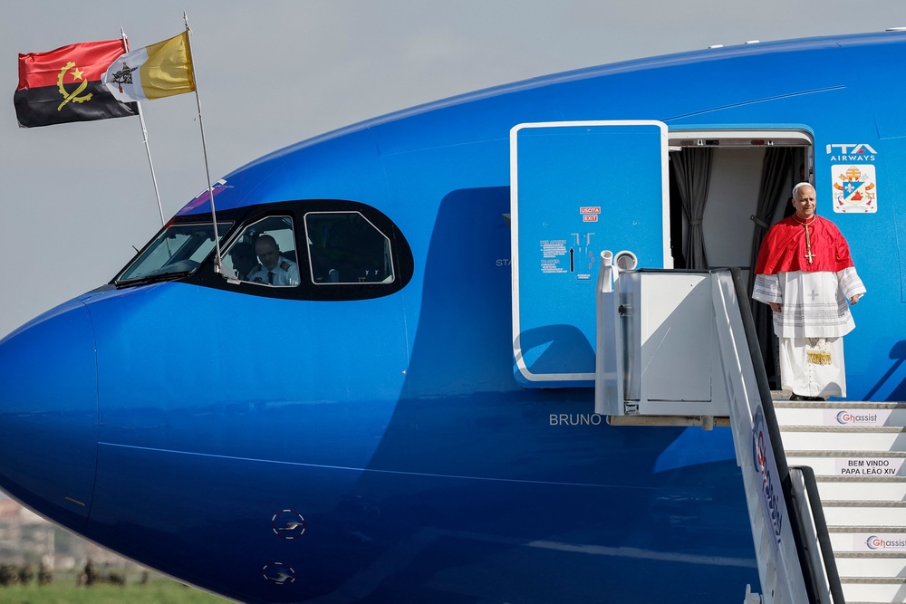 Pope Leo outside the Papal Plane (AFP/Getty)