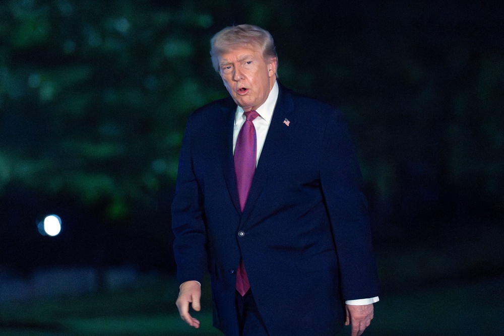 President Donald Trump walks on the South Lawn upon his arrival to the White House, Friday, 17 April 2026, in Washington (AP)